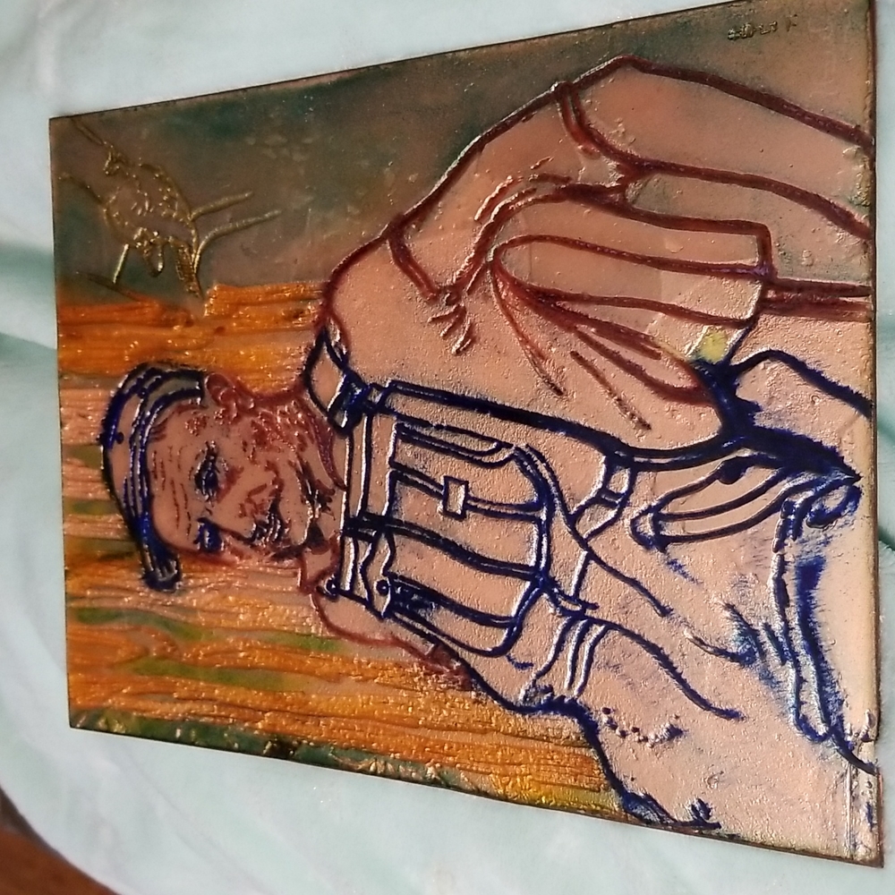 Enamel on copper plate, Fiametta Hsieh, 1971, Ames,  Iowa